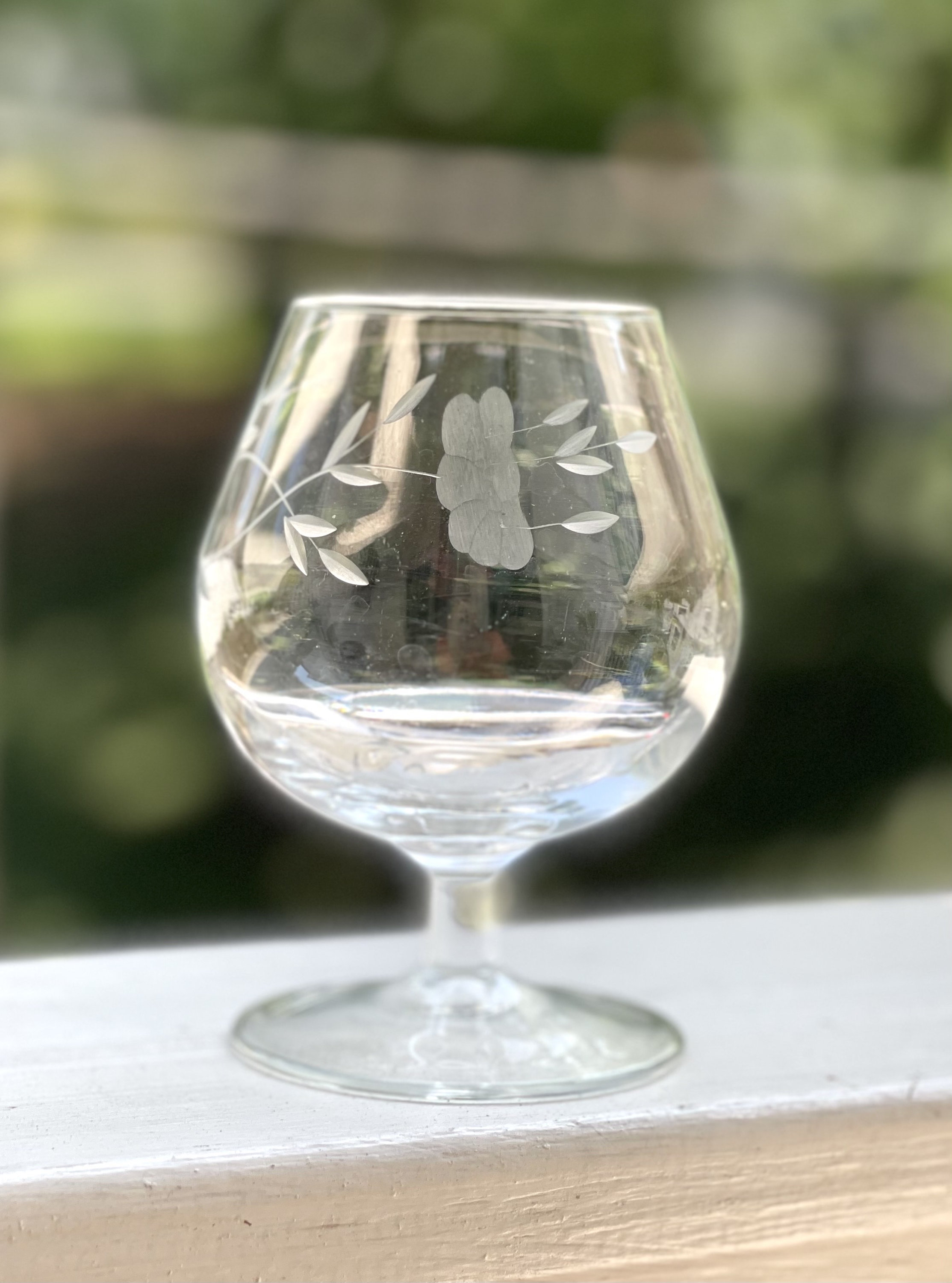 Princess House Heritage Brandy Glasses/brandy Snifters/etched Brandy Glass/gray Cut Brandy Glass
