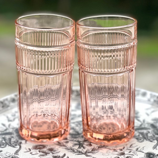 Anchor Hocking Annapolis Rosewater Flat Iced Tea Glasses/Pink Tumblers/Pink Iced Tea Glass/Pink Glassware/Pink Wedding Glasses set of 2