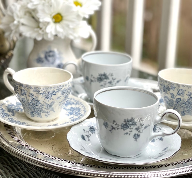 Last one Blue and White Cup and Saucer Sets/Wedding Teacups/Bridal Shower Tea/Tea Parties/Baby Shower Teacups/Teacups and Saucer sets image 9