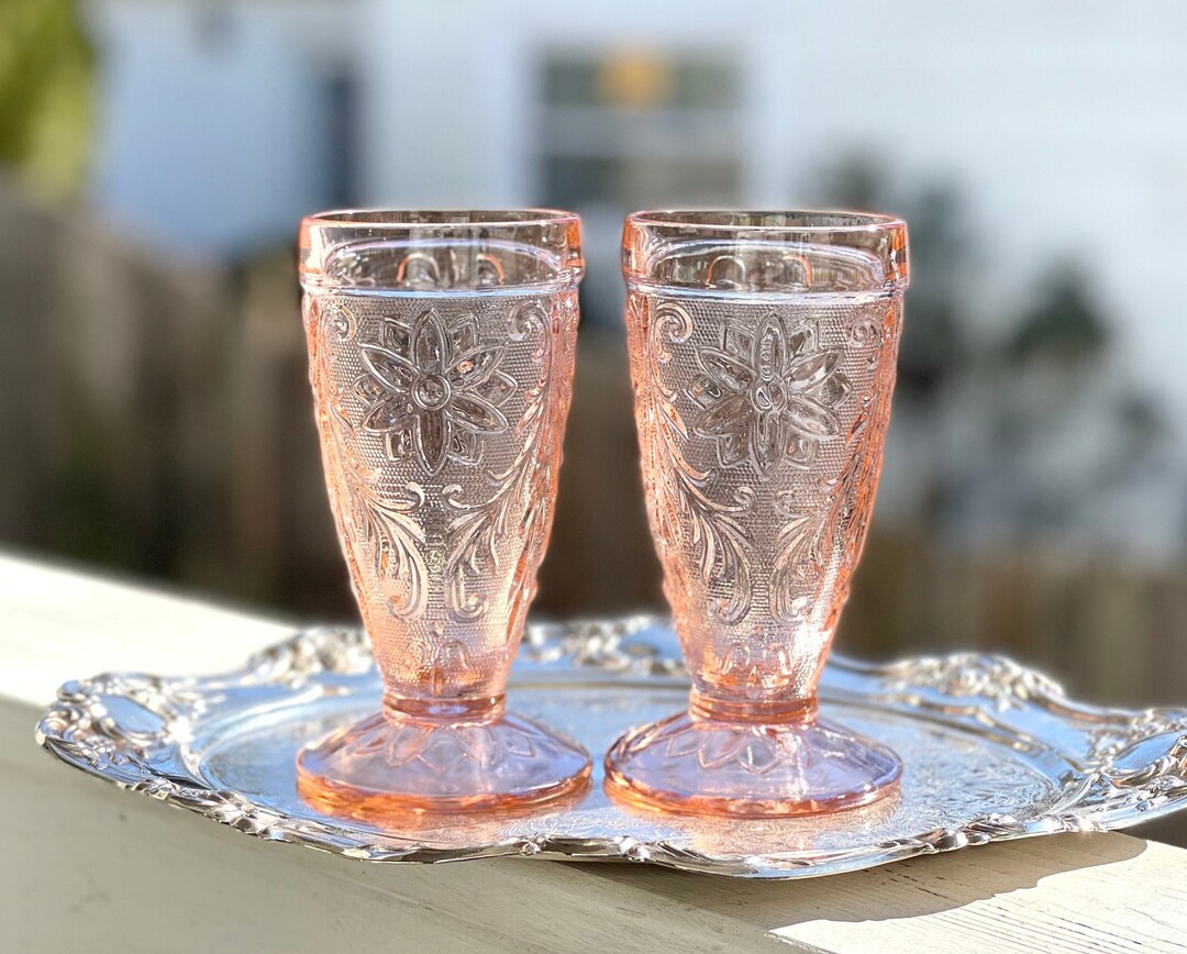 Tiara Sandwich Peach/pink Iced Tea Glasses/footed Tumblers Etsy