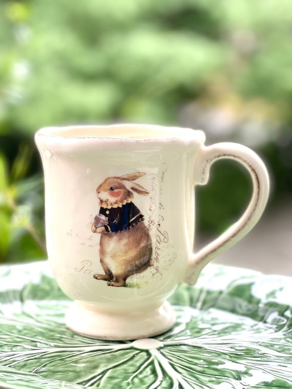Magenta Bunny mugs/Easter Mugs/Springtime Mugs/Rabbit Mugs/Easter table decor/Vintage bunny mug/Easter bunny mugs/Bunny coffee mugs