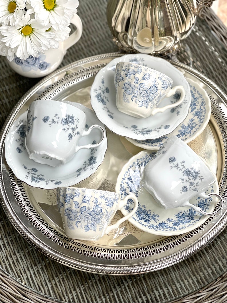 Last one Blue and White Cup and Saucer Sets/Wedding Teacups/Bridal Shower Tea/Tea Parties/Baby Shower Teacups/Teacups and Saucer sets image 5