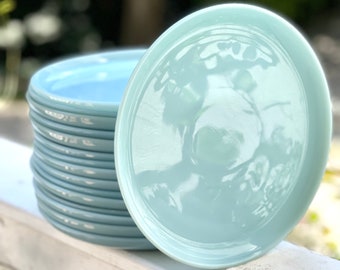 Vintage Anchor Hocking Turquoise Blue/Delphite Blue/Fire King dinner plates/Vintage Fire King/Blue Glass Plates set of 2