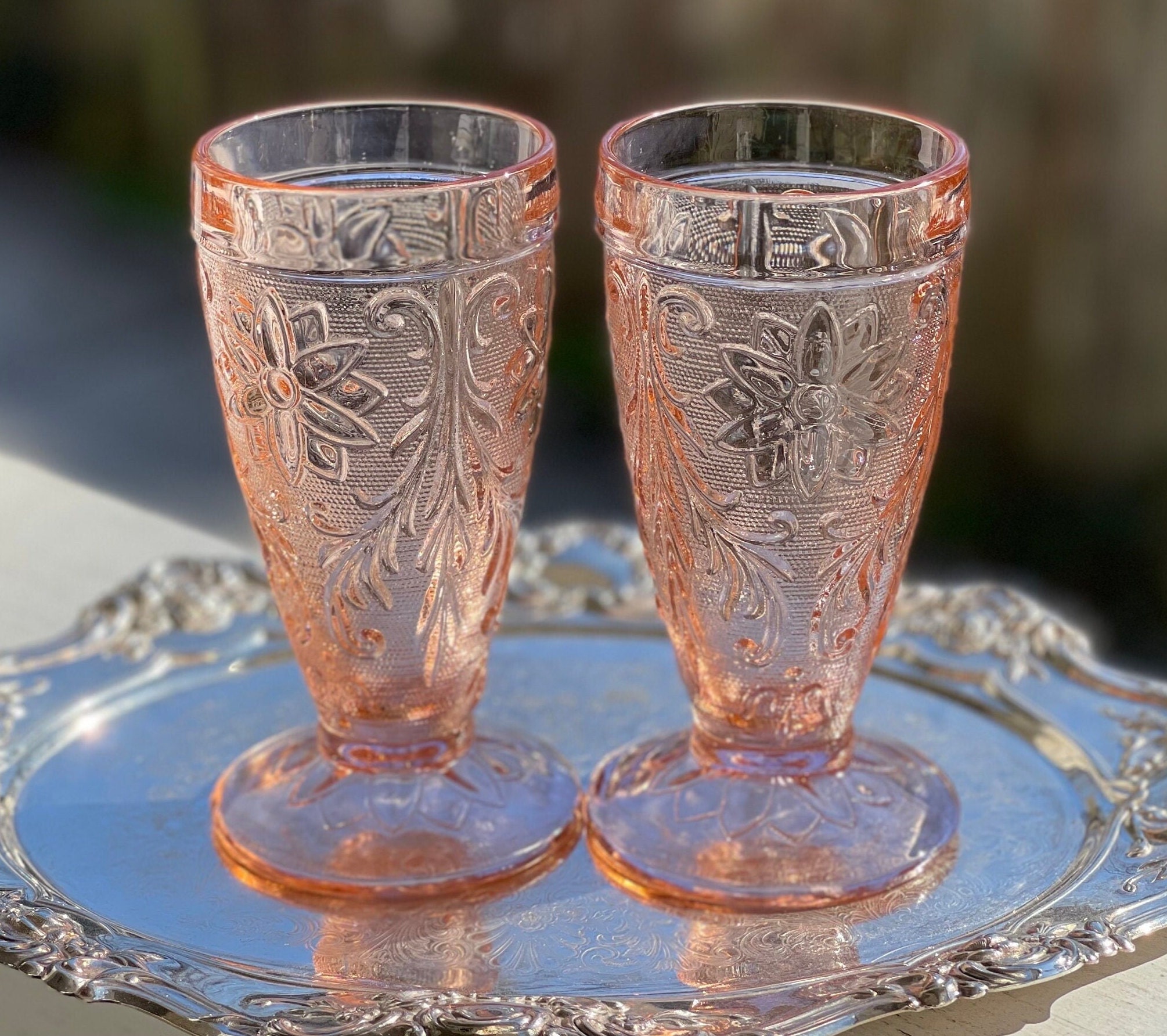 Tiara Sandwich Peach/pink Iced Tea Glasses/footed Tumblers Etsy