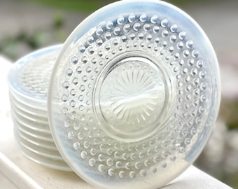 Anchor Hocking Moonstone Clear Opalescent Saucers/Bread Plates/Appetizer Plates/Dessert Plates/Hobnail Clear Plates/Moonstone Hobnail set-2