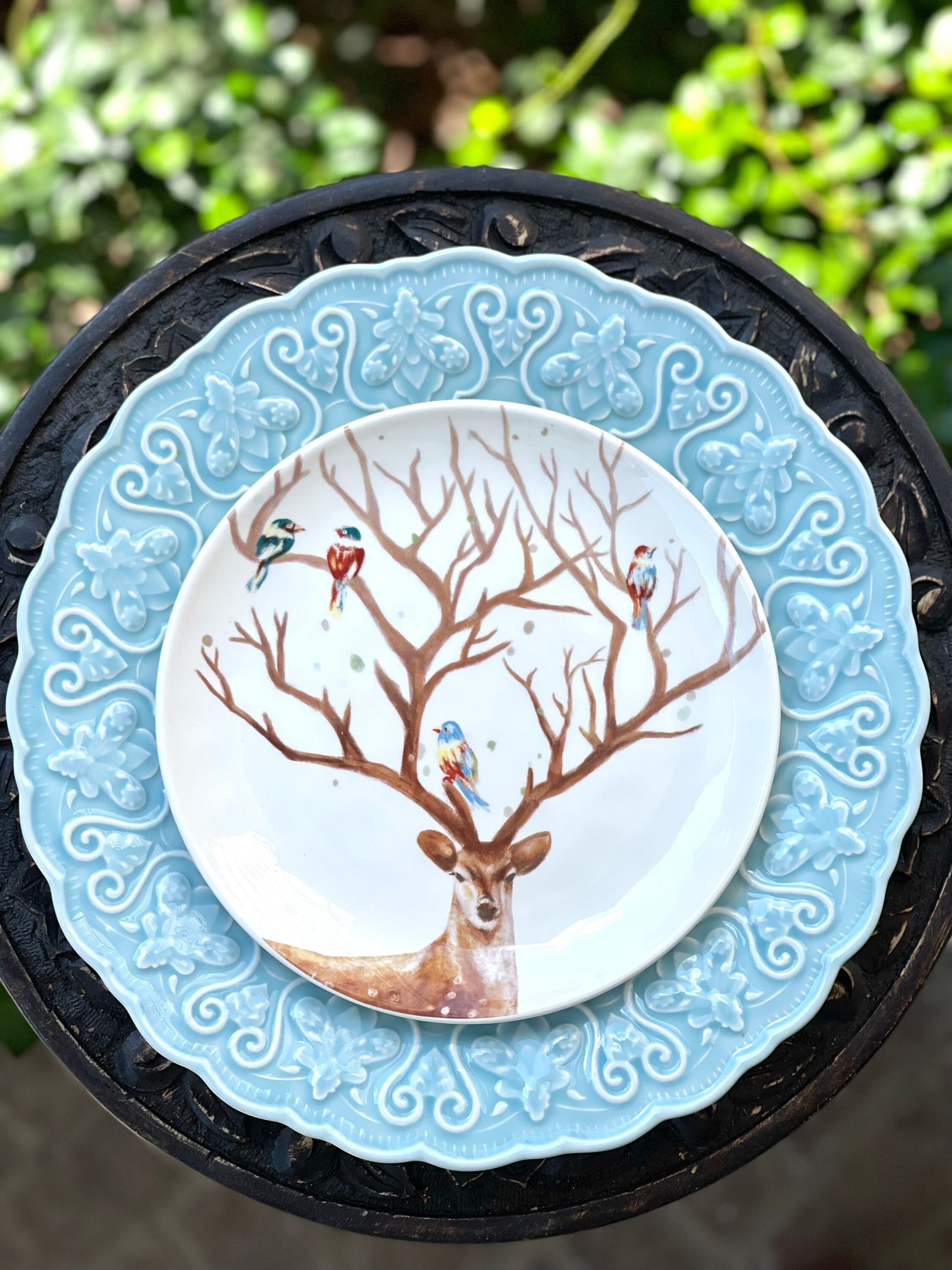 Set of 2 Pier 1 Alexander the Deer Salad Plates christmas Plates