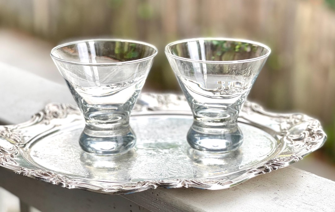Set of 2 Dizzy Cocktail Glasses by Crate and Barrel Stemless Martini