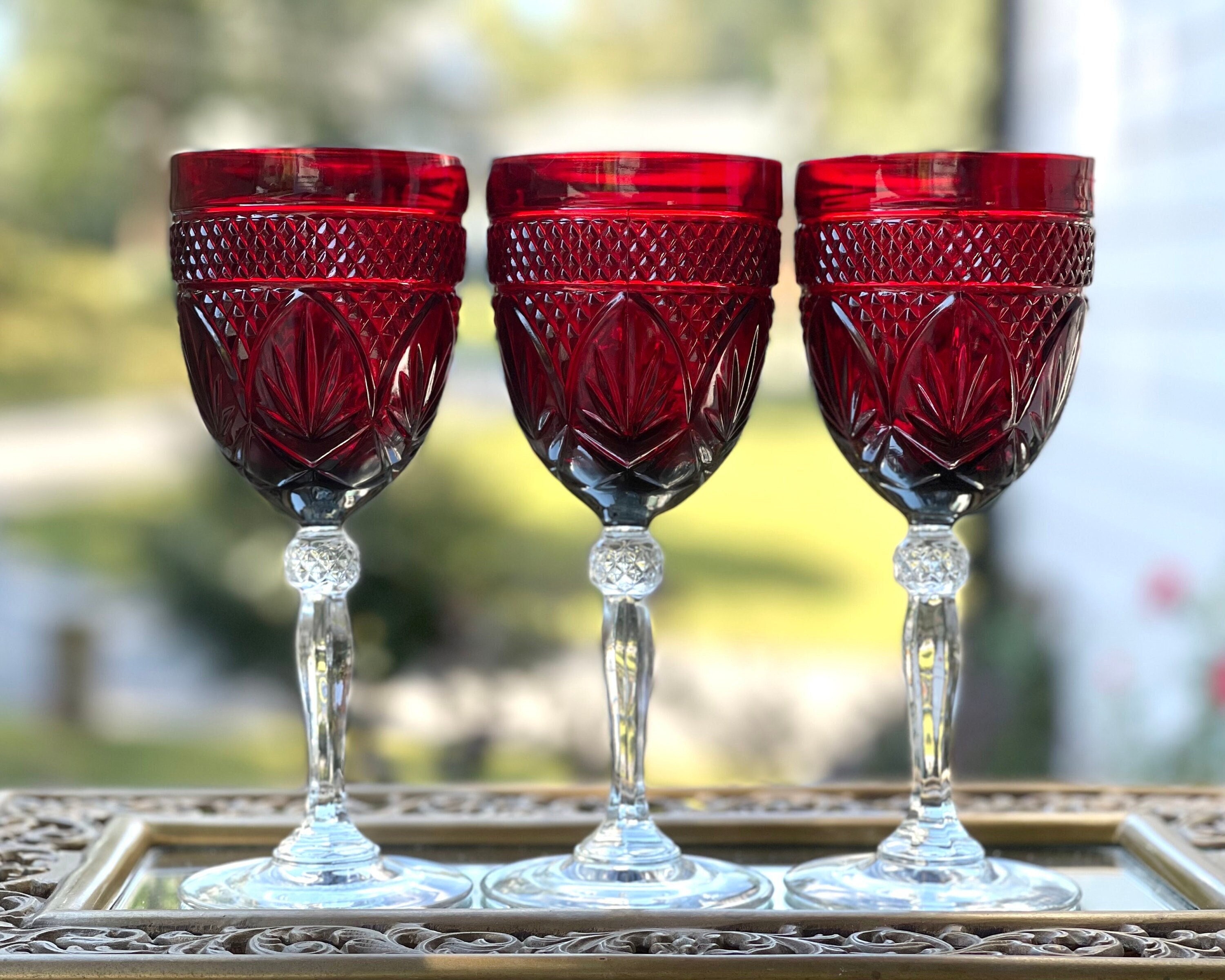 Cristal D'arques-durand Antique Ruby Water Goblets/wine Glasses