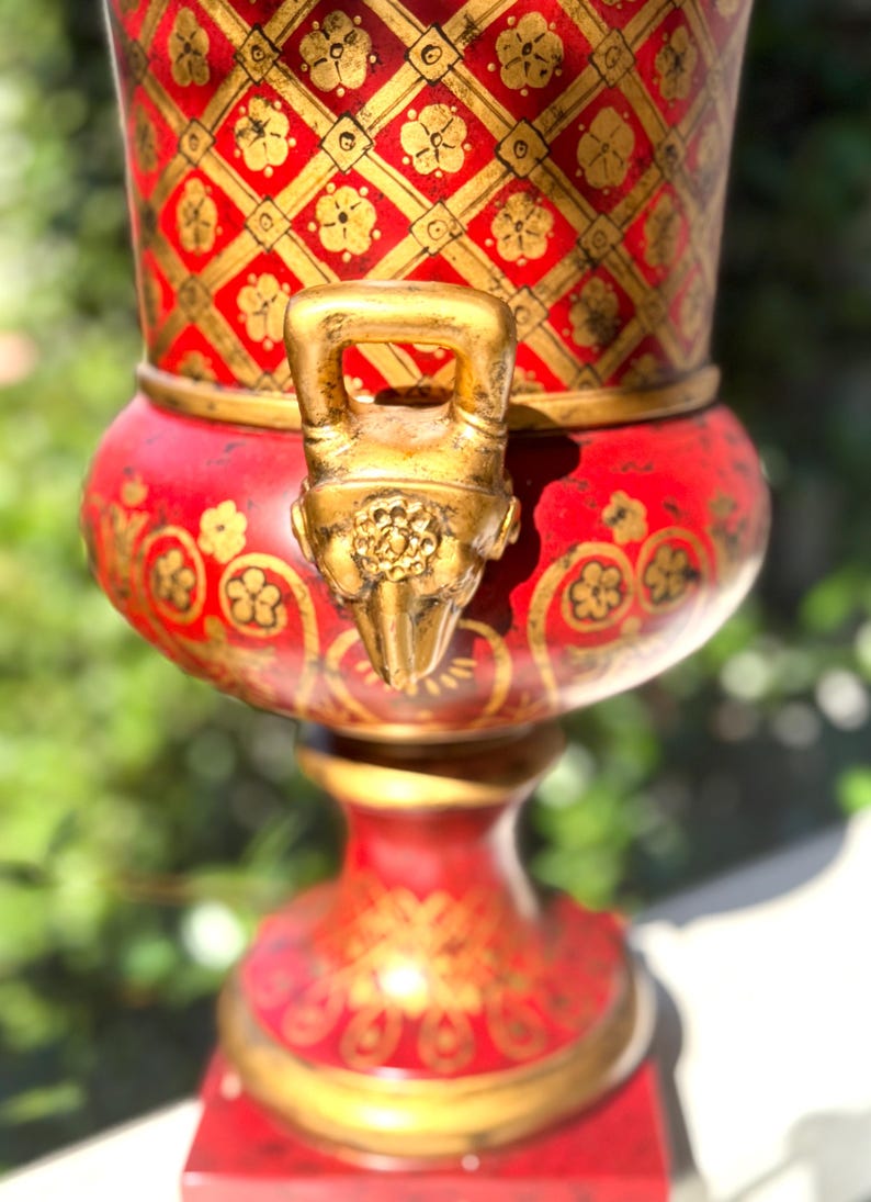 Rustic Red Urn Vintage Red and Gold Urn/red Planter/medici Style/tuscan Style ...