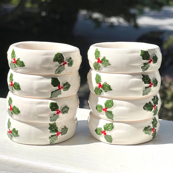 Last Set- Christmas Napkin rings/Holly napkin rings/Ceramic napkin rings/Christmas tabletopChristmas Napkin Rings set of 4