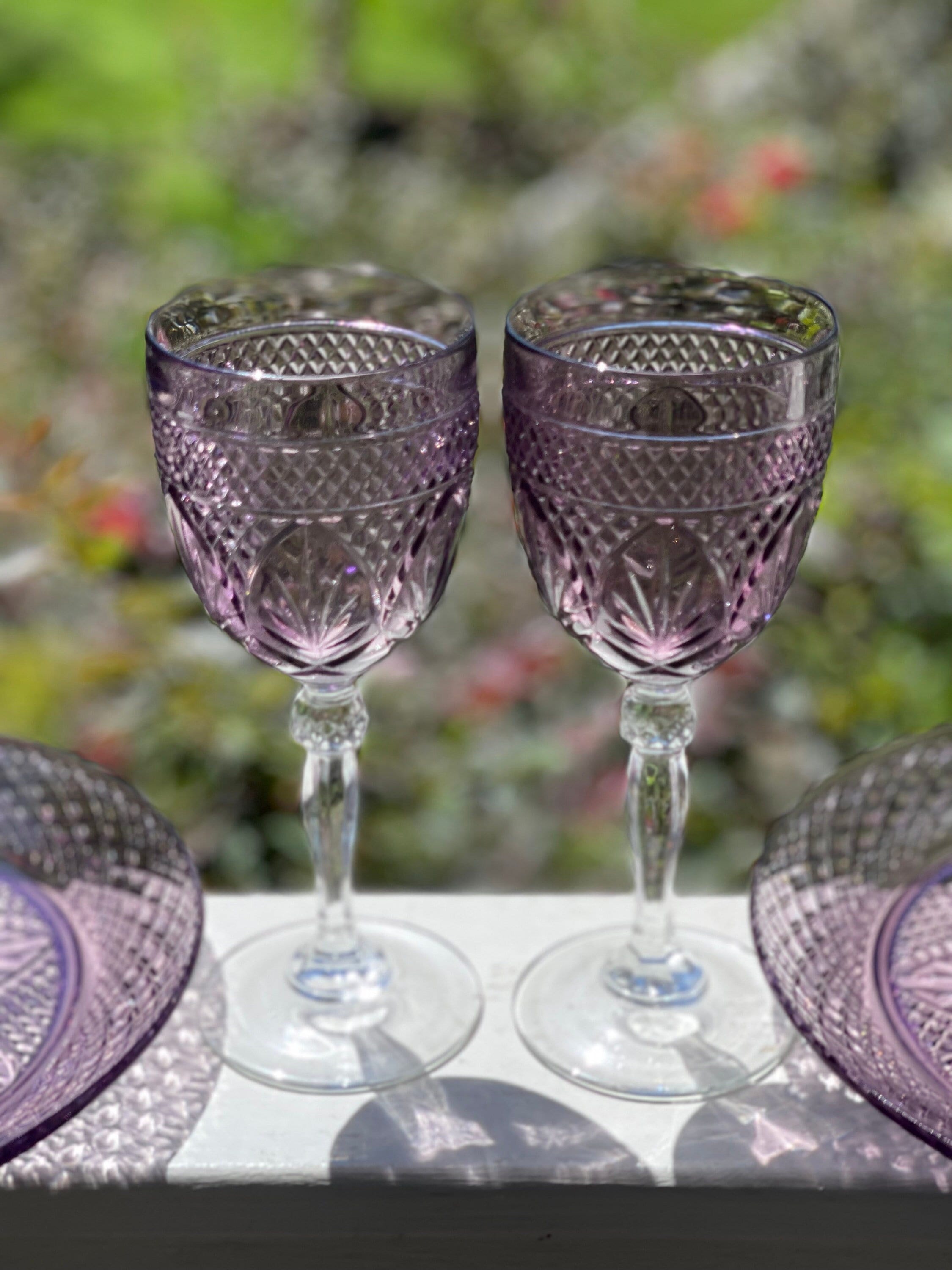 Cristal D'Arques-Durand Antique Amethyst Water Goblets/Purple Wine Glasses/Purple Goblets/Lavender Wine Glass/Lavender Goblets- set of 2