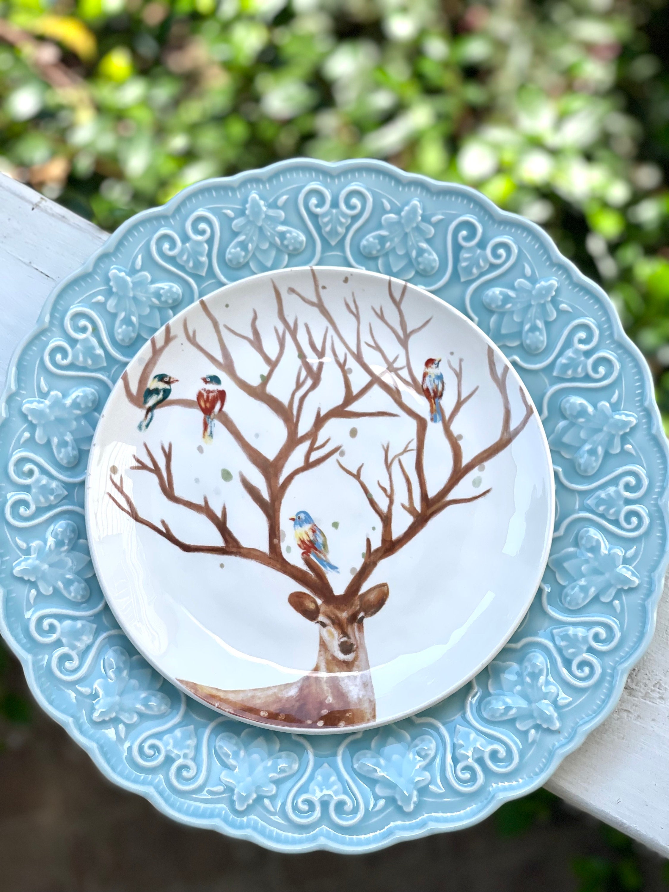 Last Set of 2 Pier 1 Alexander the Deer Salad Plates christmas Plates christmas Dishes reindeer Salad Plate deer Luncheon Plates buck Plates Etsy