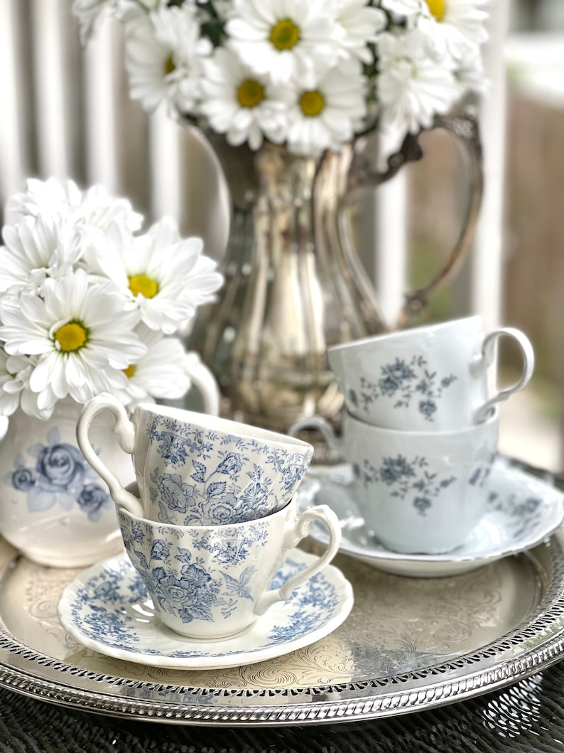 Last one Blue and White Cup and Saucer Sets/Wedding Teacups/Bridal Shower Tea/Tea Parties/Baby Shower Teacups/Teacups and Saucer sets image 2