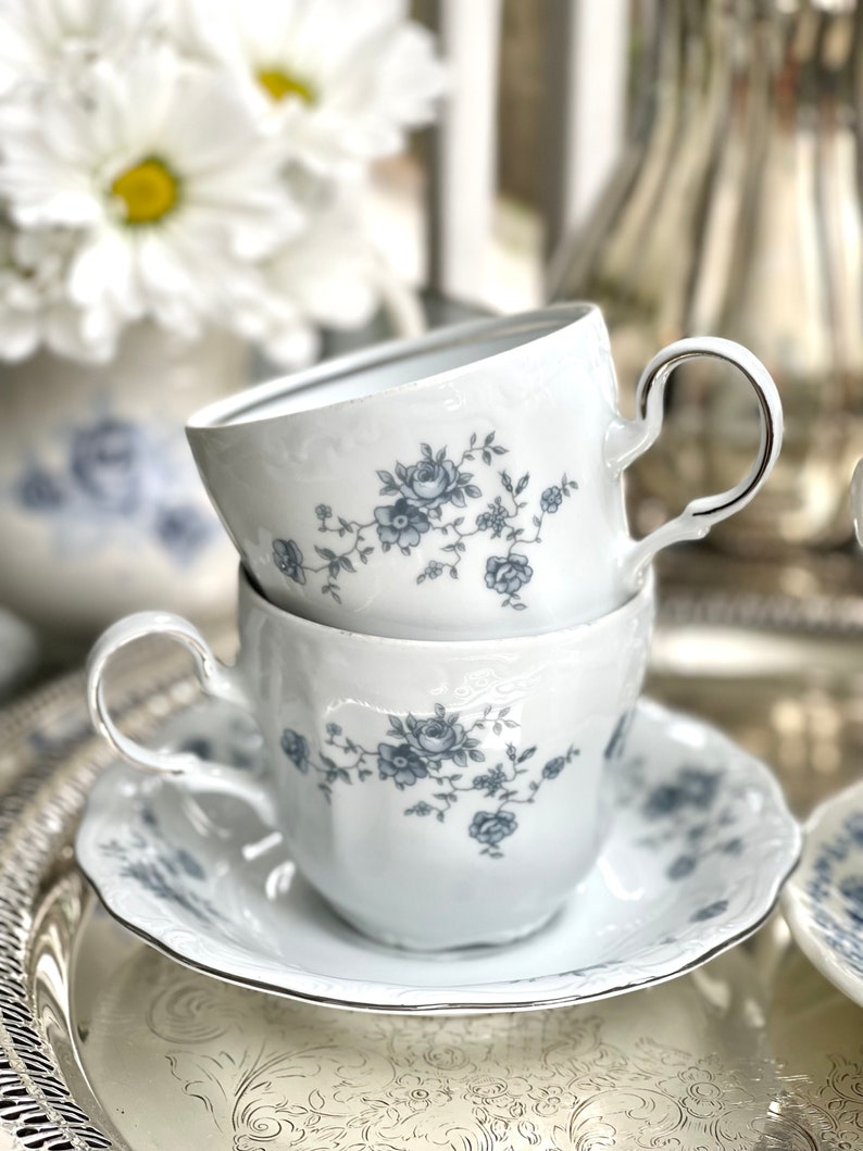 Last one Blue and White Cup and Saucer Sets/Wedding Teacups/Bridal Shower Tea/Tea Parties/Baby Shower Teacups/Teacups and Saucer sets image 8