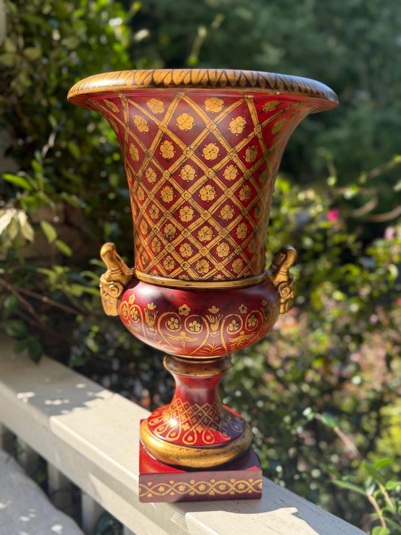 Rustic Red Urn Vintage Red and Gold Urn/red Planter/medici Style/tuscan Style ...