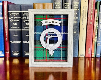 MacRae / McRae / Macrae Framed Scottish Clan Tartan Badge Crest