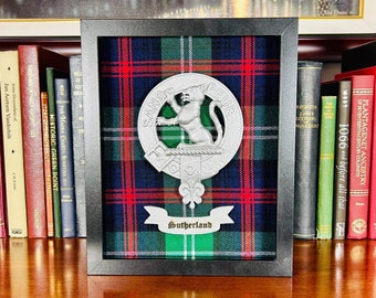 Sutherland Framed Scottish Clan Tartan Badge Crest