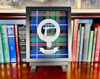 MacRae / McRae / Macrae Framed Scottish Clan Tartan Badge Crest