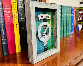 Gunn Framed Scottish Clan Tartan Badge Crest