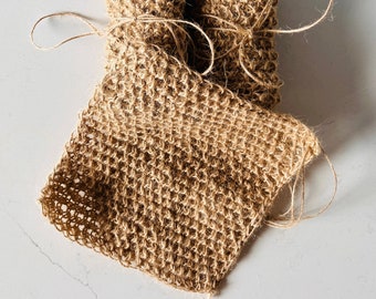 Hand knitted jute washcloth
