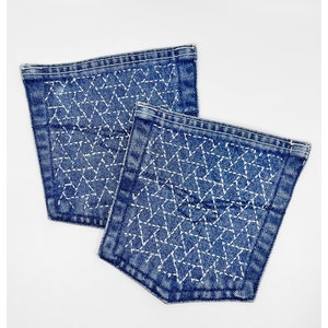 Sashiko Boro Denim Pocket: Patch japonês bordado à mão