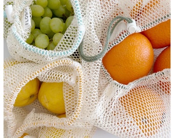 Eco-friendly, reusable cotton mesh bags for vegetables and fruits, bulk bags