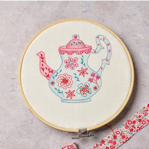 Embroidery kit, tea pot design embroidery kit, modern embroidery