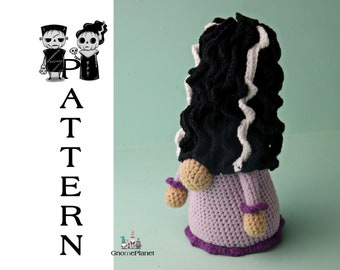 Crochet Halloween Gnome Pattern, Bride of Frankenstein Gnome
