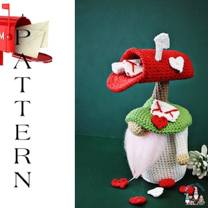 Crochet Valentine&#39;s Day mailbox gnome pattern, amigurumi mailbox pattern