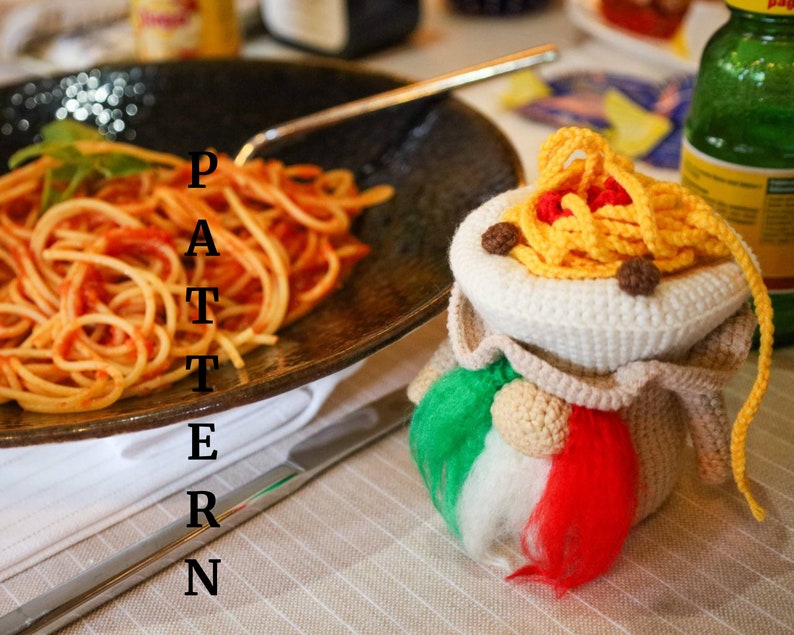 Crochet pasta gnome pattern, amigurumi Italian food gnome tutorial image 2