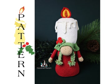 Crochet Christmas candle gnome pattern, amigurumi Christmas gnome