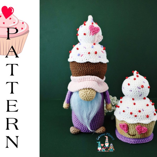 crochet cupcake gnome pattern, crochet valentine gnome and cupcake patterns