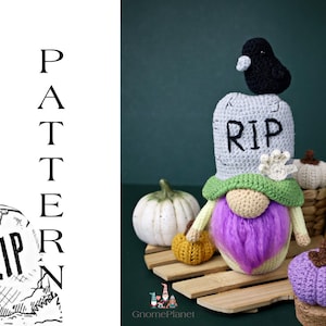 Crochet Halloween gnome pattern, amigurumi grave gnome pattern