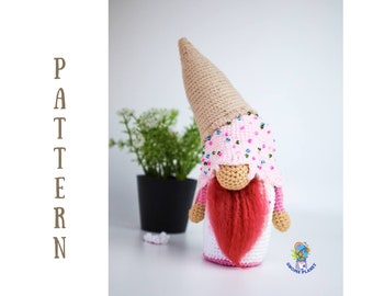 Crochet Ice cream gnome pattern, Amigurumi Food Gnome