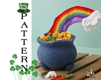 Crochet pot of the gold pattern, amigurumi St Patrick&#39;s Day rainbow pattern