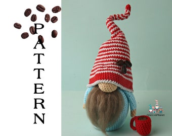 Crochet coffee lover gnome pattern, Amigurumi classic gnome tutorial