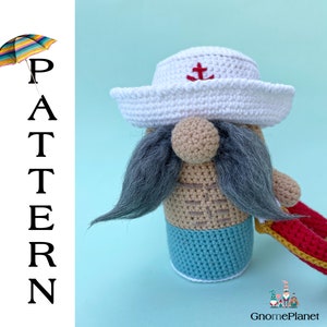 Crochet sailor gnome pattern, amigurumi summer gnome