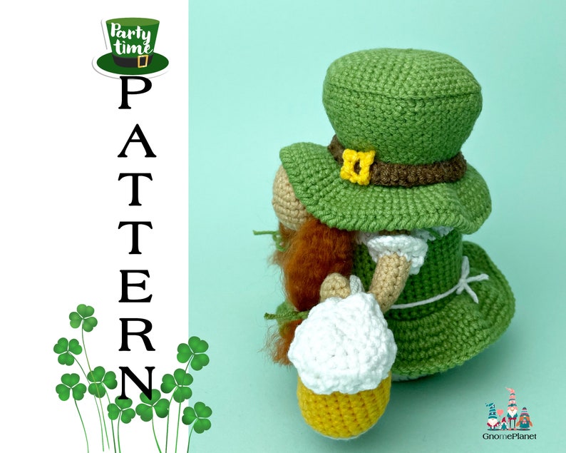 Crochet leprechaun gnome pattern, St. Patrick's Day amigurumi gnome tutorial image 3