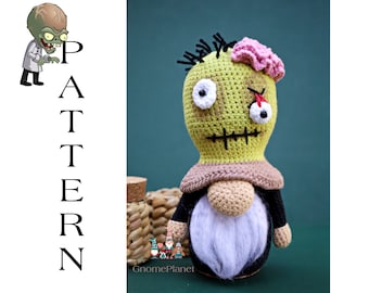 Crochet zombie gnome pattern, amigurumi Halloween horror gnome tutorial