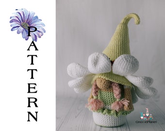 Crochet daisy gnome pattern, crochet flower gnome, garden gnome pattern