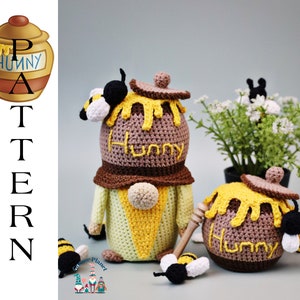 Crochet honey gnome pattern, amigurumi bee gnome