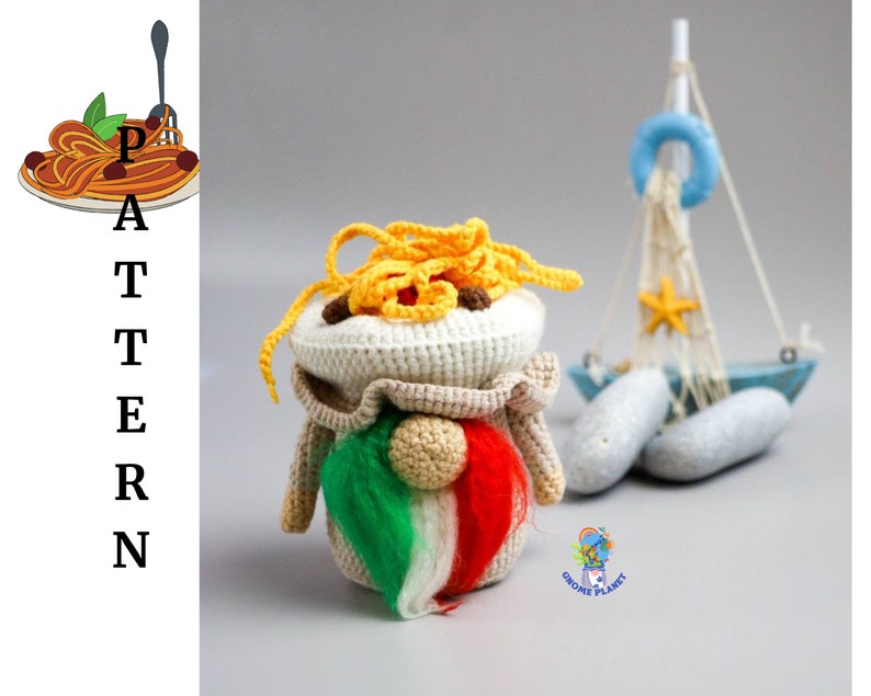 Crochet pasta gnome pattern, amigurumi Italian food gnome tutorial image 9