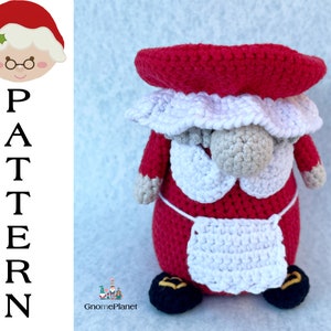 Crochet Mrs Claus gnome pattern, Christmas amigurumi gnome tutorial, Mrs Santa gnome pattern