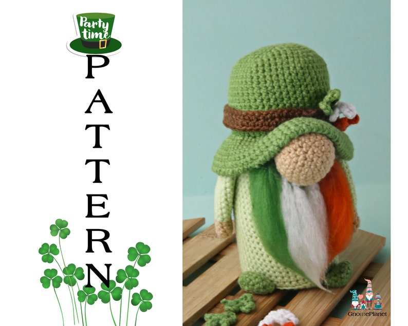 Crochet St. Patrick's Day leprechaun gnome pattern, good luck amigurumi pattern image 5