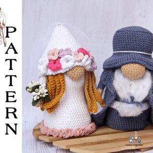 wedding couple crochet gnome patterns 2 in 1, amigurumi wedding gnome set