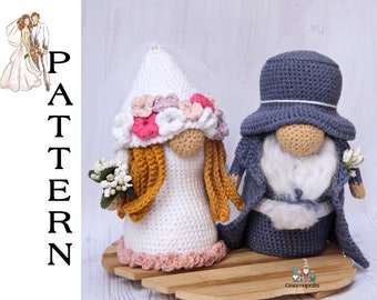 Wedding Couple Crochet Gnome Patterns, Amigurumi Bride and Groom Set (PDF Pattern)