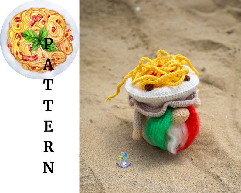 Crochet pasta gnome pattern, amigurumi Italian food gnome tutorial image 6