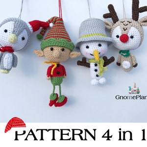 Crochet Christmas ornament patterns 4 in 1, amigurumi ornament set image 1