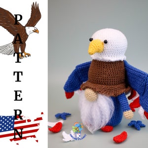 Crochet eagle gnome pattern, 4th of July gnome