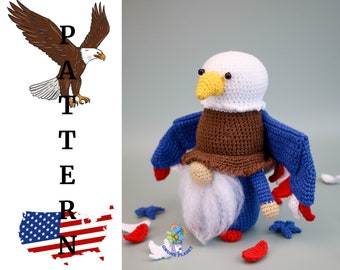 Crochet eagle gnome pattern, 4th of July gnome